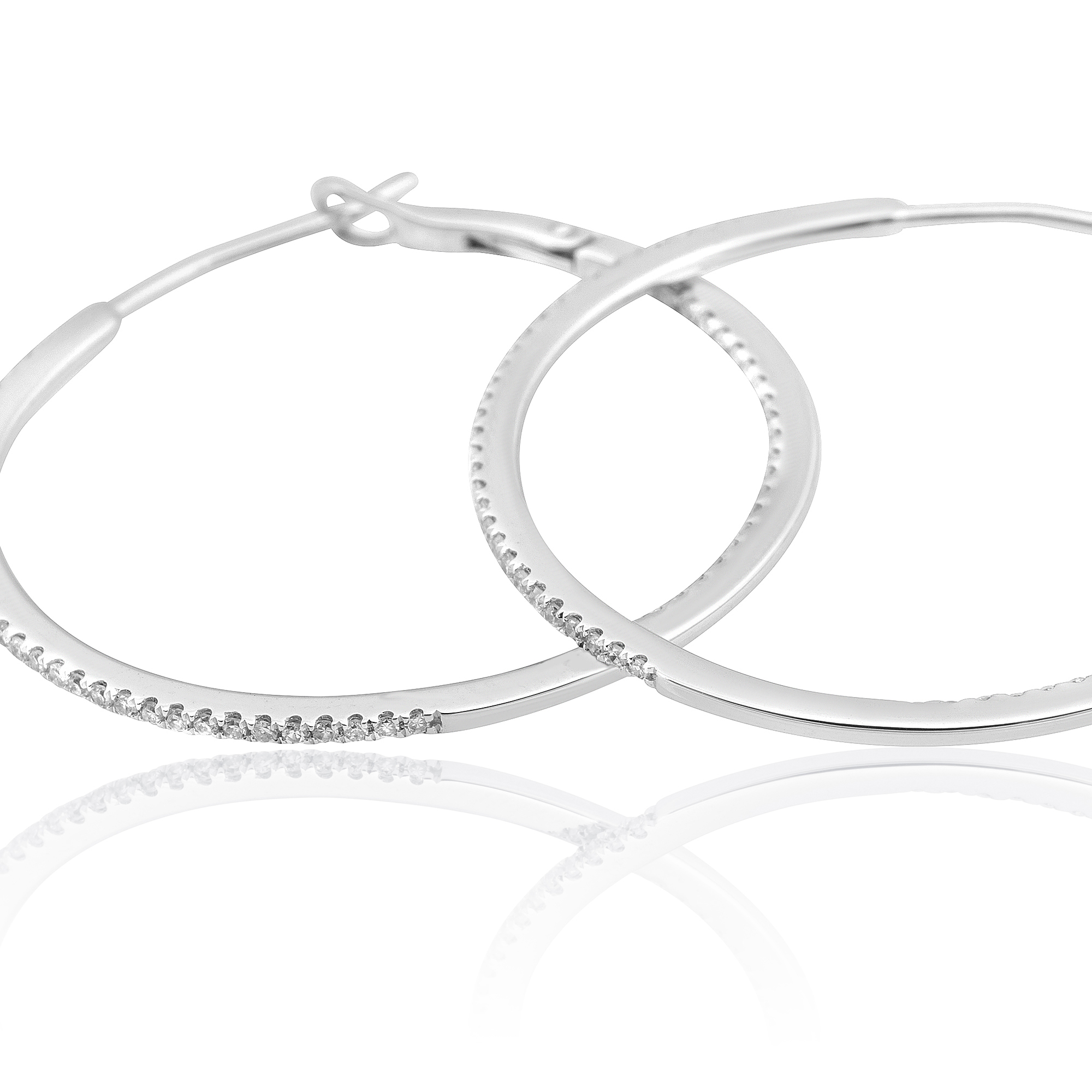 Diamond 30mm Round Skinny Hoop Earrings 14K White Gold (0.26CT)