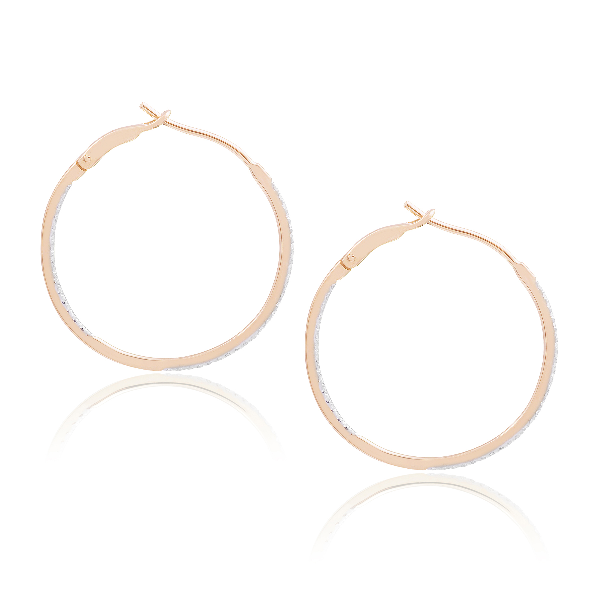Diamond 25mm Round Skinny Hoop Earrings 14K Rose Gold (0.20CT)