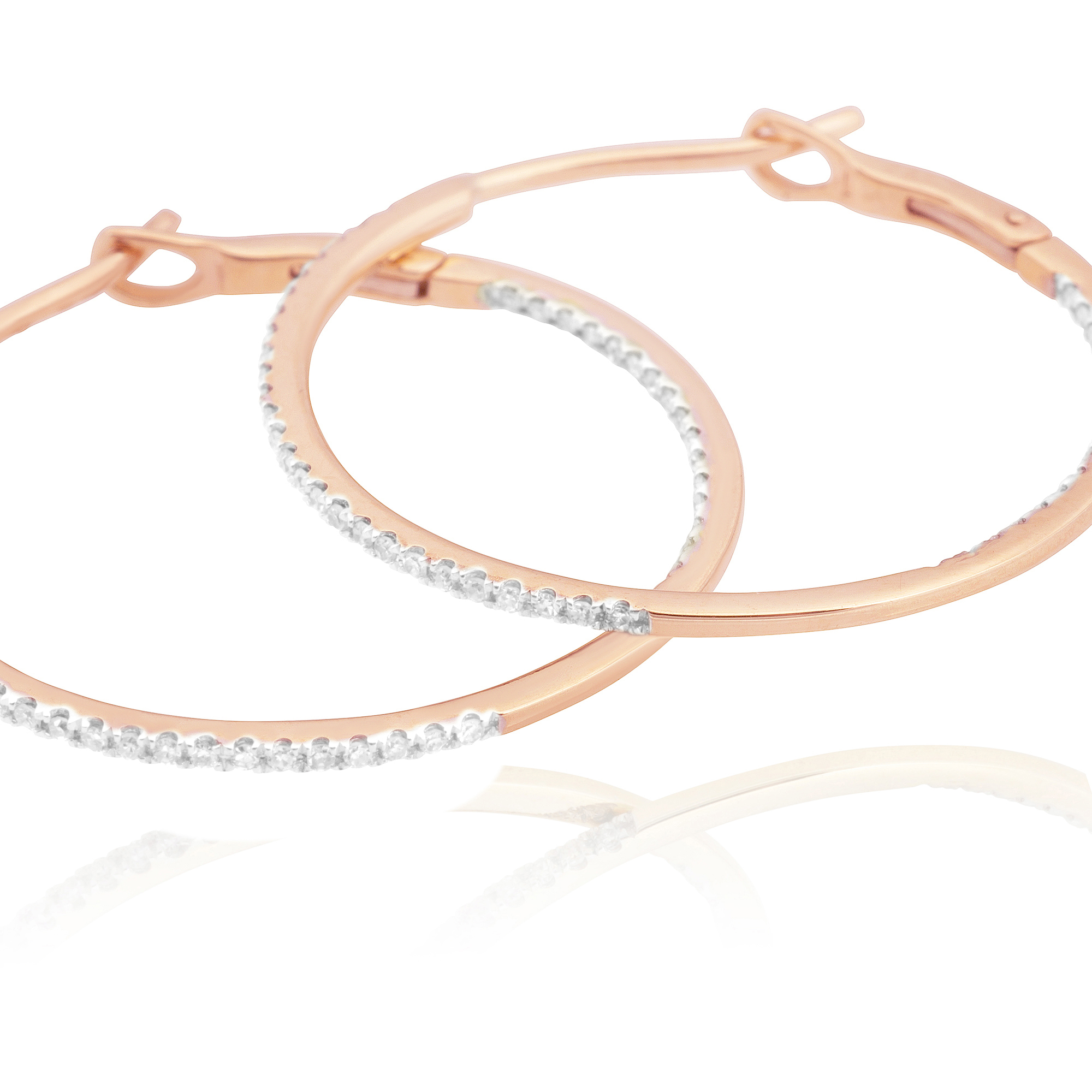 Diamond 25mm Round Skinny Hoop Earrings 14K Rose Gold (0.20CT)