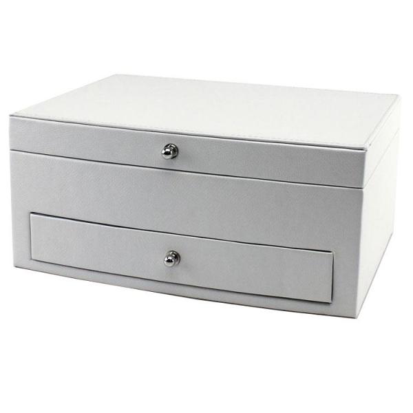 Jewelry Box White Leather Multiple Compartments w/ Travel Case