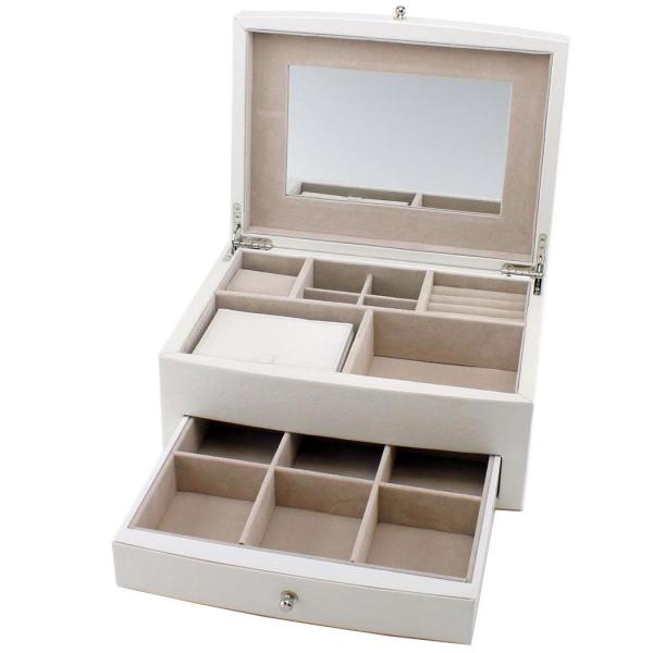 Jewelry Box White Leather Multiple Compartments w/ Travel Case