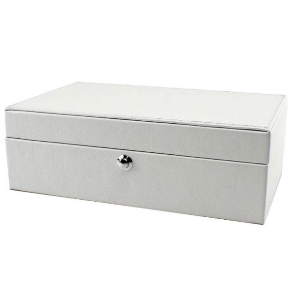 Compact Jewelry Box in White Leather Finish w/ Push Button Lock JC20