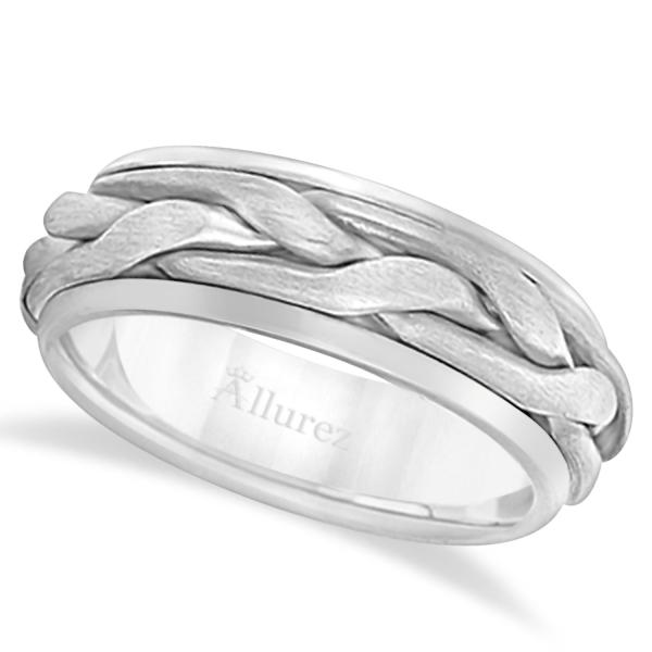 Men's Handwoven Braided Wide Band Wedding Ring 18k White Gold (8.5mm)