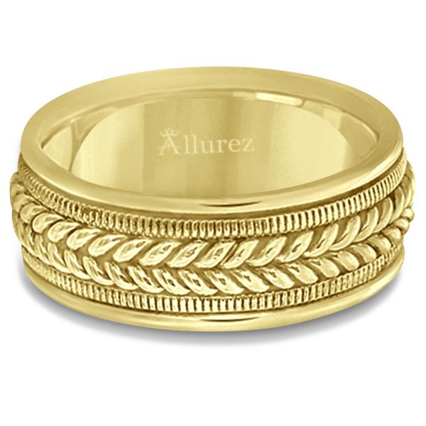 Woven Milgrain Edge Wedding Ring For Men 14k Yellow Gold (8mm)