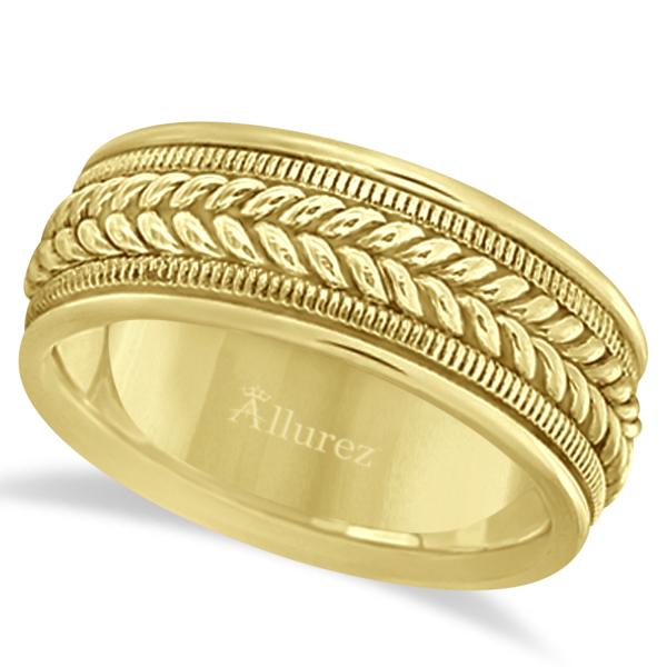 Woven Milgrain Edge Wedding Band For Men 18k Yellow Gold (8mm)