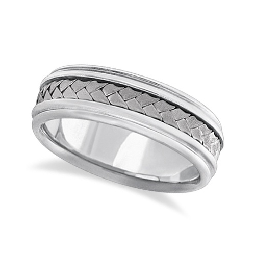 Men's Contemporary Handmade Braided Wedding Band 18k White Gold (7mm)