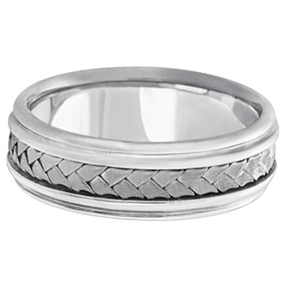 Men's Contemporary Handmade Braided Wedding Band 18k White Gold (7mm)