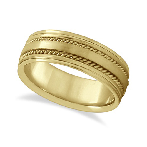 Handmade Rope Wedding Band For Men 18k Yellow Gold (7.5mm)