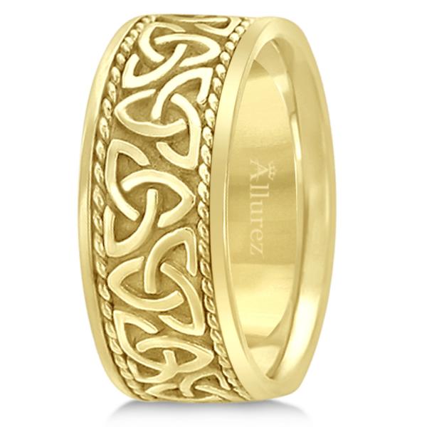 Men's Hand Made Celtic Irish Wedding Band 18k Yellow Gold (10mm)