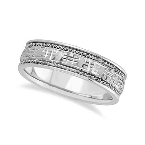 Men's Wide Handmade Vintage Carved Wedding Band Palladium (6mm)