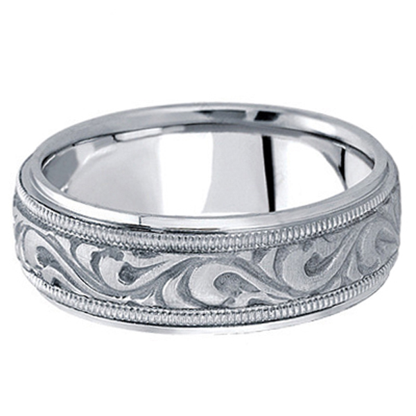 Antique Style Handmade Wedding Band in Platinum (7.5mm)