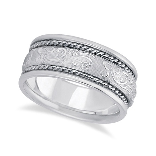 Men's Fancy Satin Finish Carved Wedding Band Palladium (8.5mm)