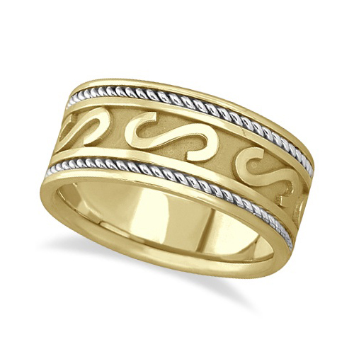 Mens Celtic Irish Handmade Wedding Band 18k Two-Tone Gold (10mm)