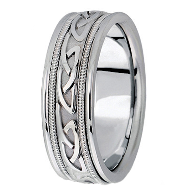 Hand Made Celtic Wedding Band in 18k White Gold (6mm)