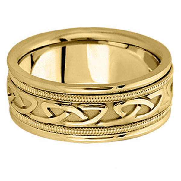 Hand Made Celtic Wedding Band in 18k Yellow Gold (8mm)