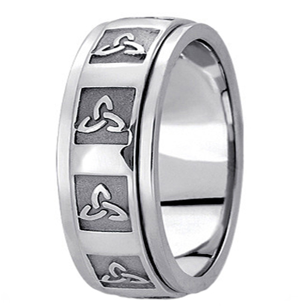 Hand Made Celtic Wedding Band in 14k White Gold (10mm)