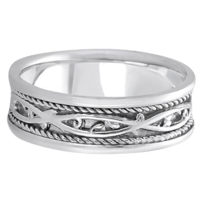 Men's Irish Handmade Celtic Wedding Band 18k White Gold (7mm)