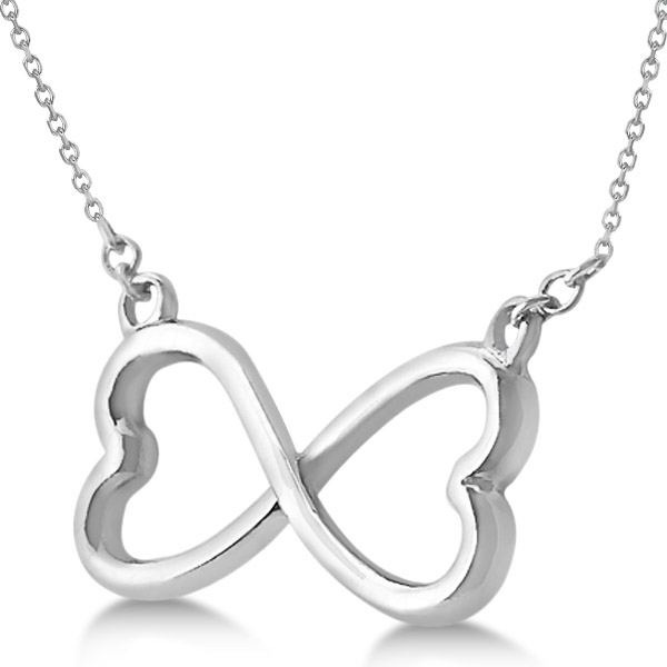 Ladies Heart Shaped Infinity Pendant Necklace 14K White Gold U5645
