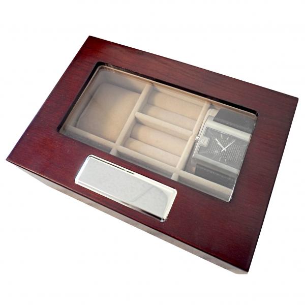 Dual Watch & Five Cufflinks Box in Walnut Wood