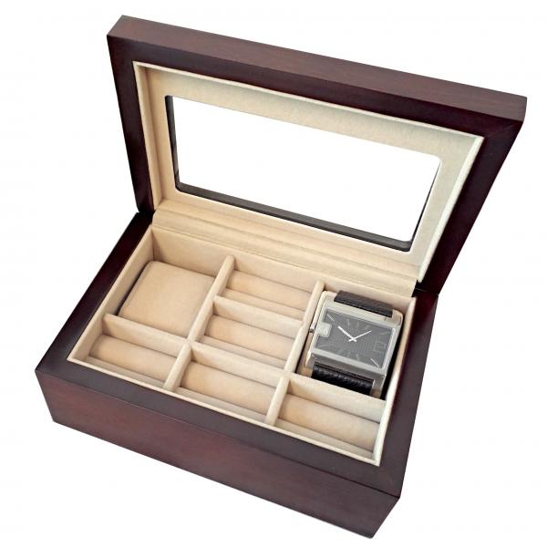 Dual Watch & Five Cufflinks Box in Walnut Wood