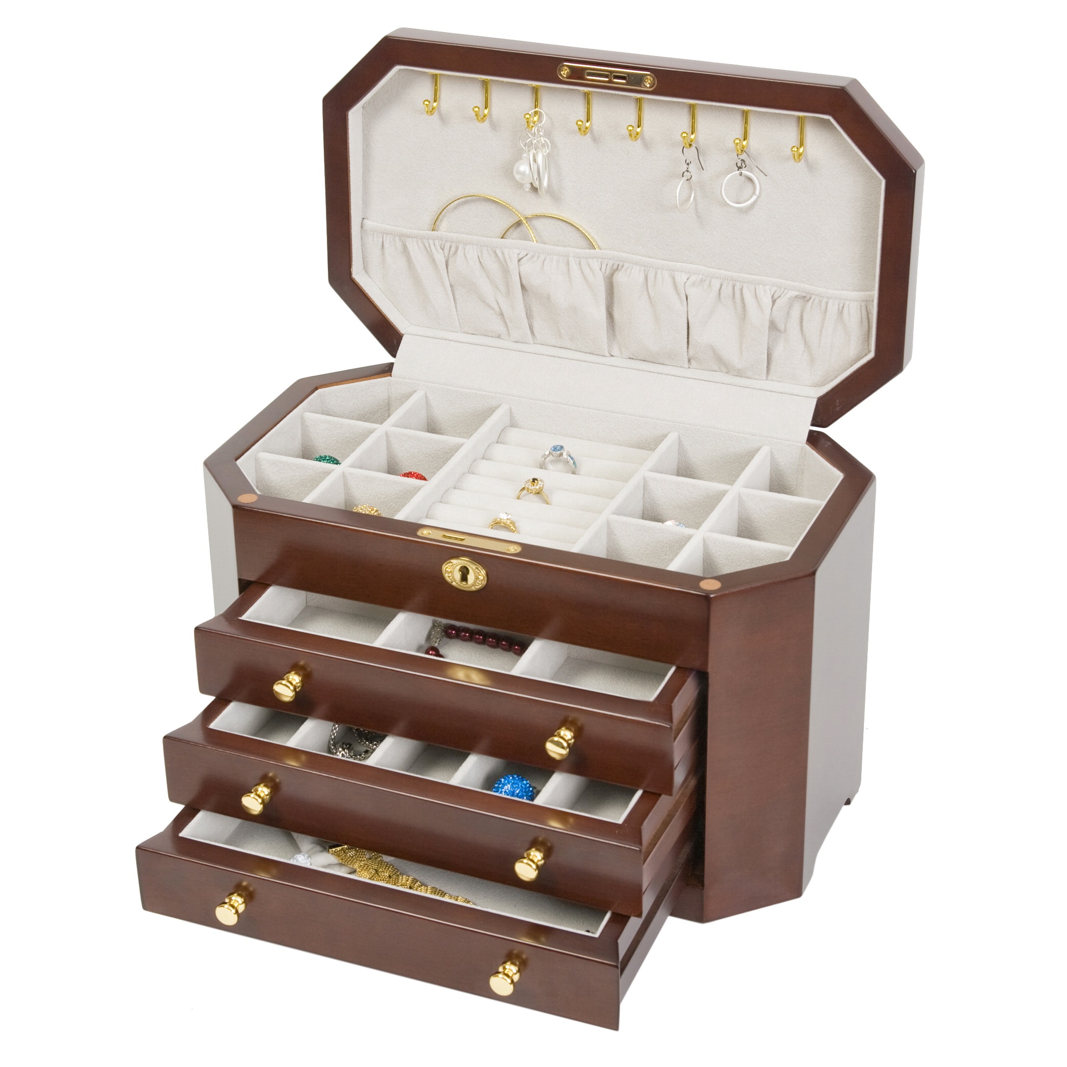 Three Drawer Matte Mahogany Hardwood Chest Suede Interior