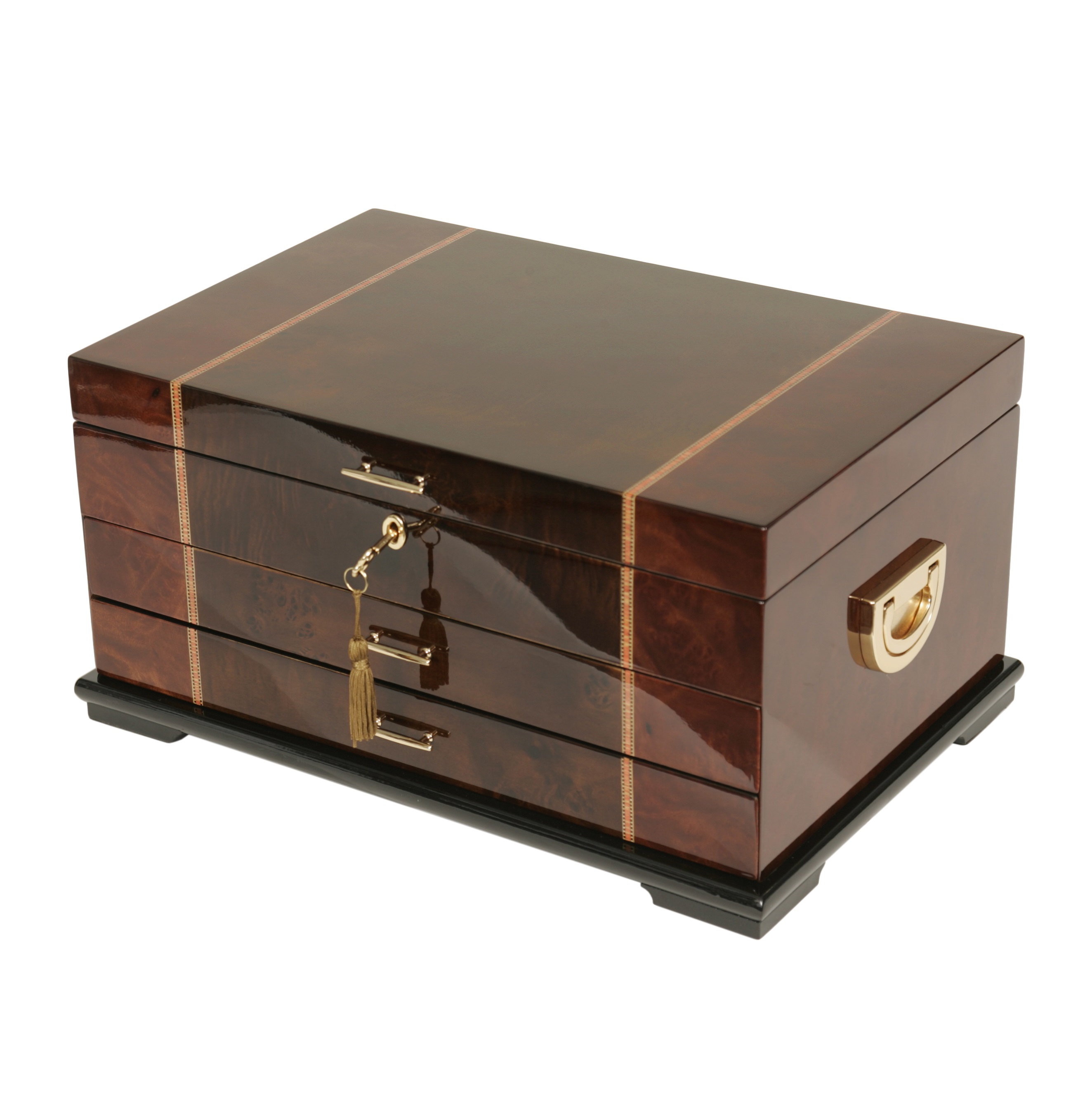 Rustic Burl w Dark Walnut Inlay & Scrolled Accents Jewelry Box