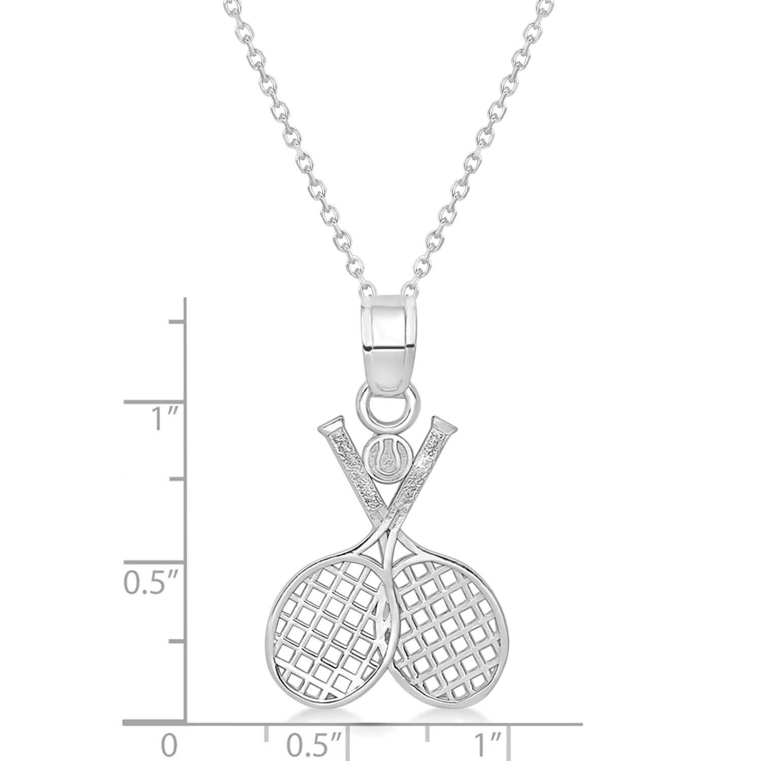Double Tennis Racket Charm Pendant Necklace 14K White Gold