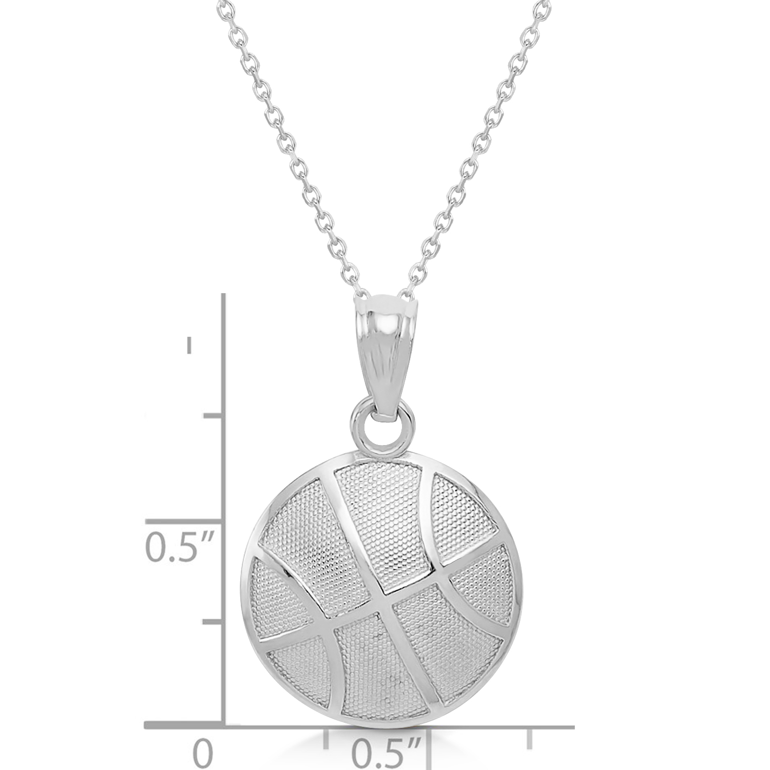 Satin & Polished Basketball Charm Men's Pendant Necklace 14K White Gold