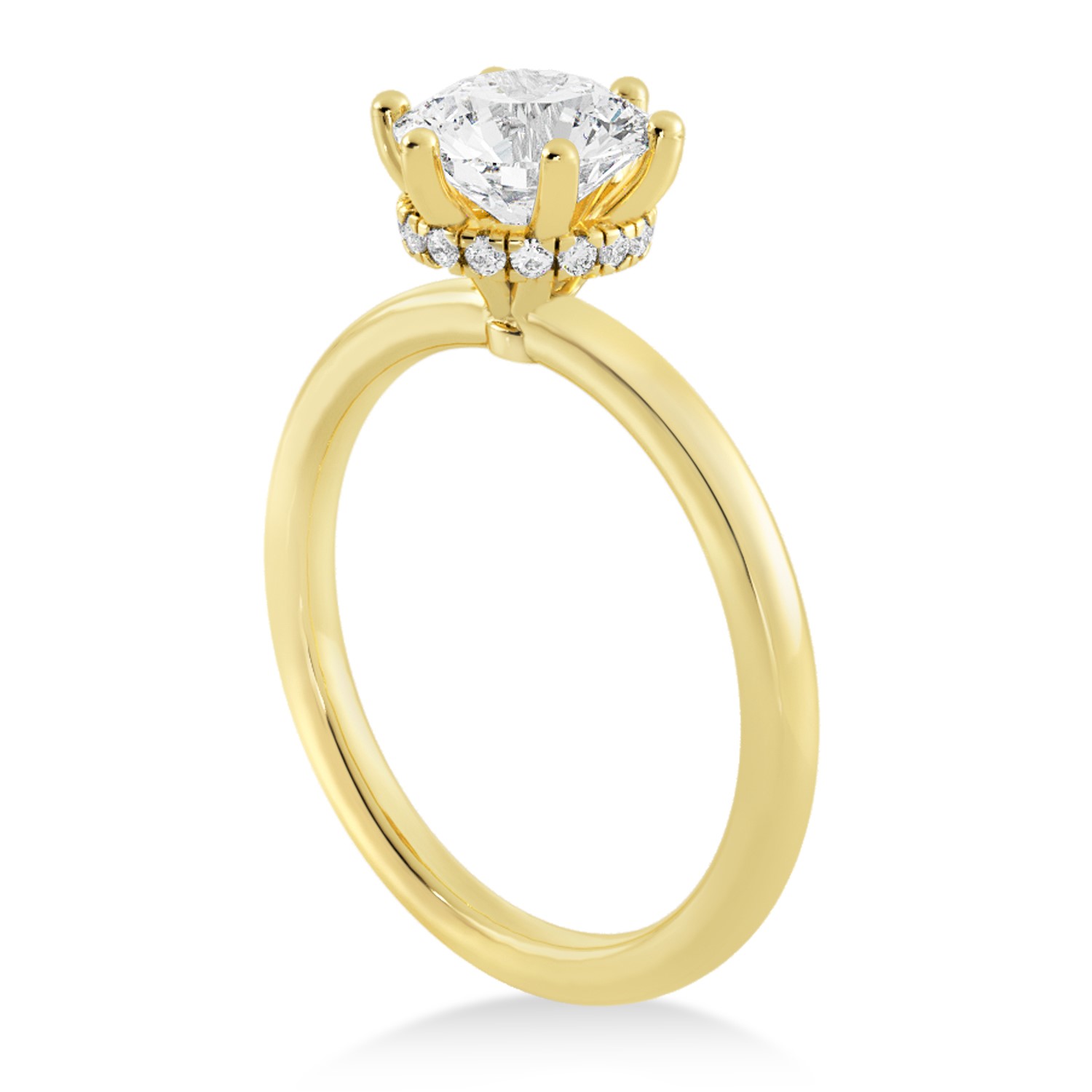 Lab Grown Diamond Hidden Halo 6 Prong Engagement Ring 18k Yellow Gold (0.08ct)