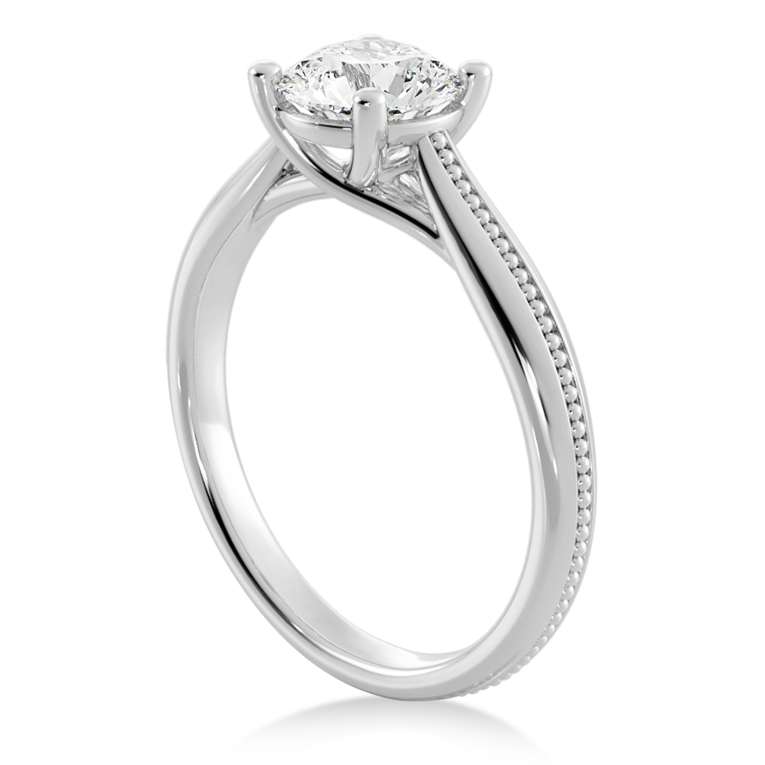 Milgrain Trellis Solitaire Engagement Ring 14k White Gold