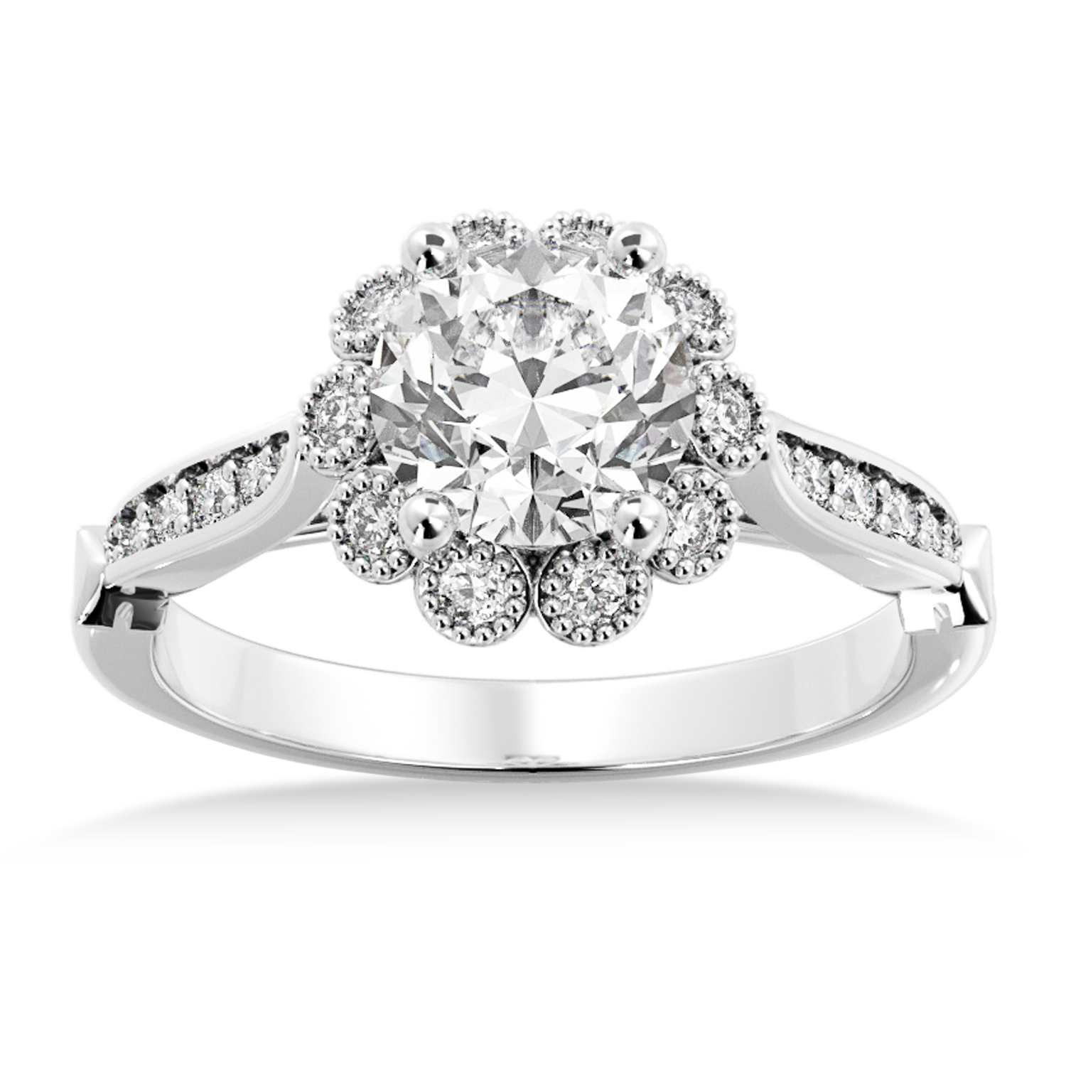 Tulip Diamond Halo Engagement Ring 14k White Gold (0.23ct)
