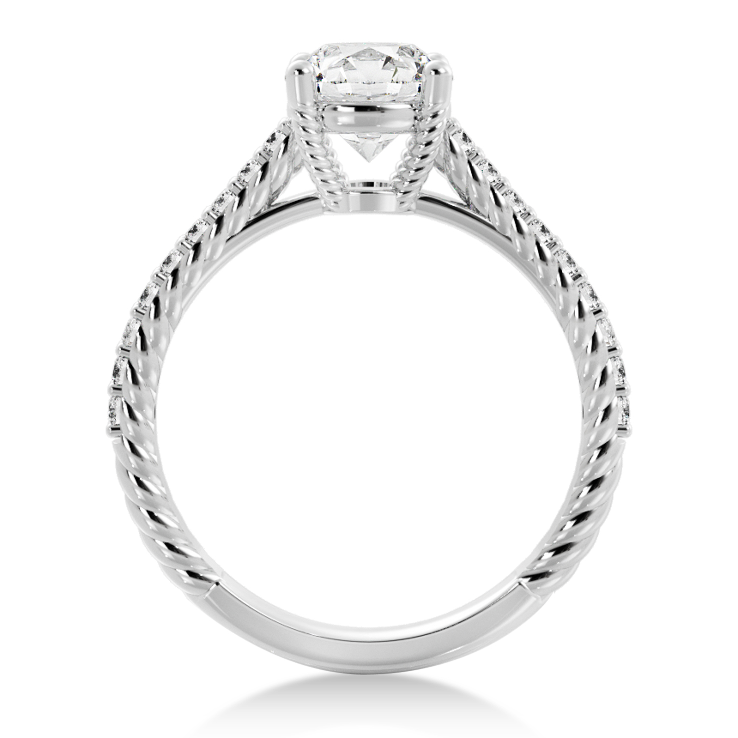 Lab Grown Rope Diamond Accented Engagement Ring 14k White Gold (0.23ct)