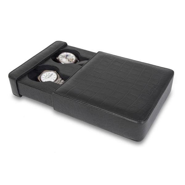 Rapport London Double Watch Slipcase, Crocodile Pattern Black Leather