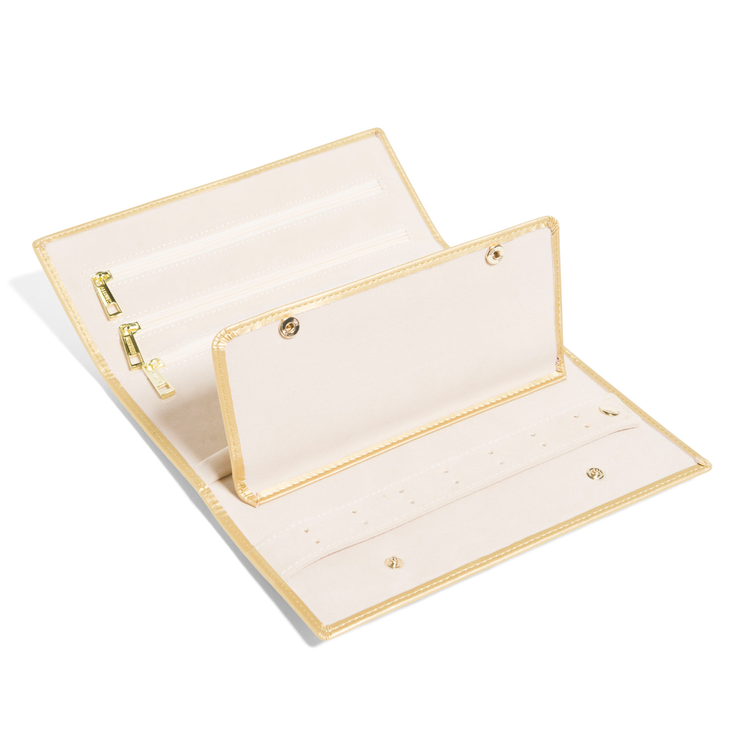 Allurez Foldable Jewelry Travel Organizer Gold Vegan Leather