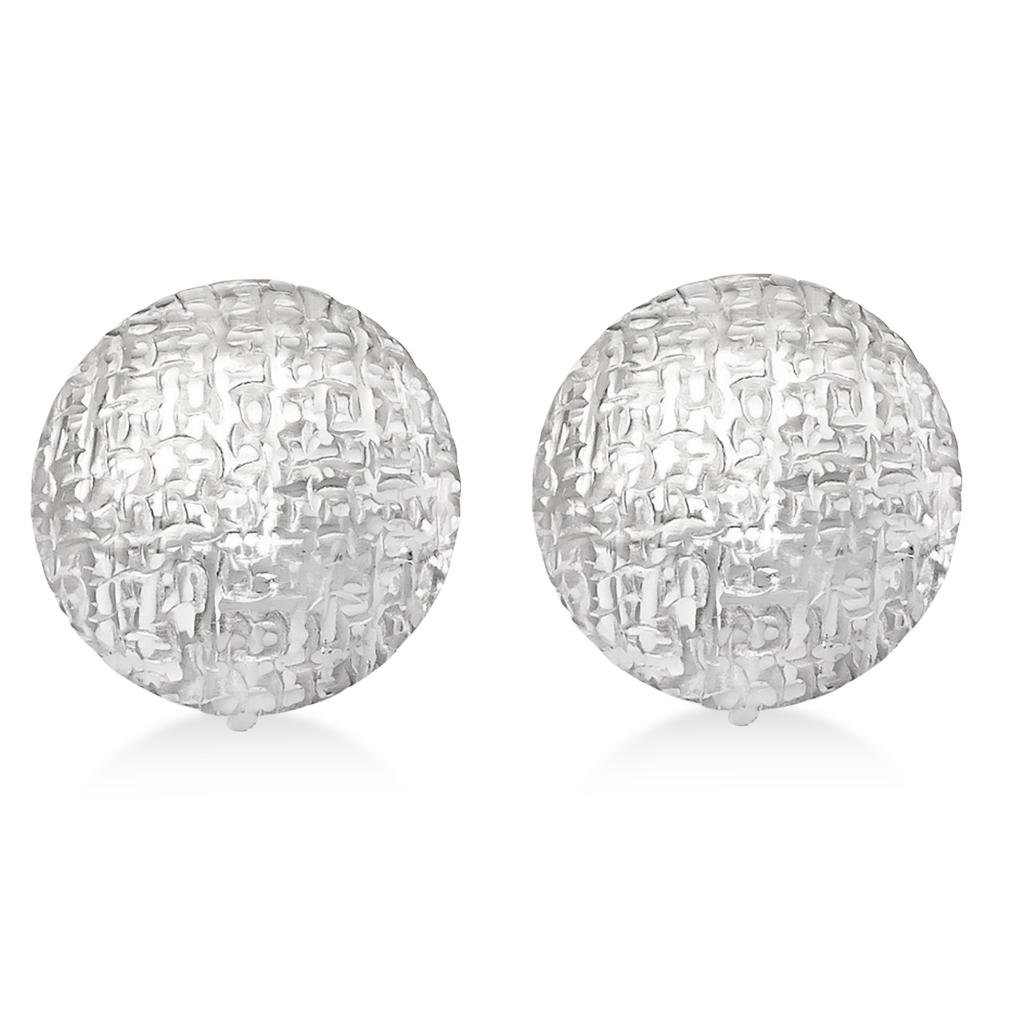 Polished & Textured Large Round Dome Earrings 14k White Gold