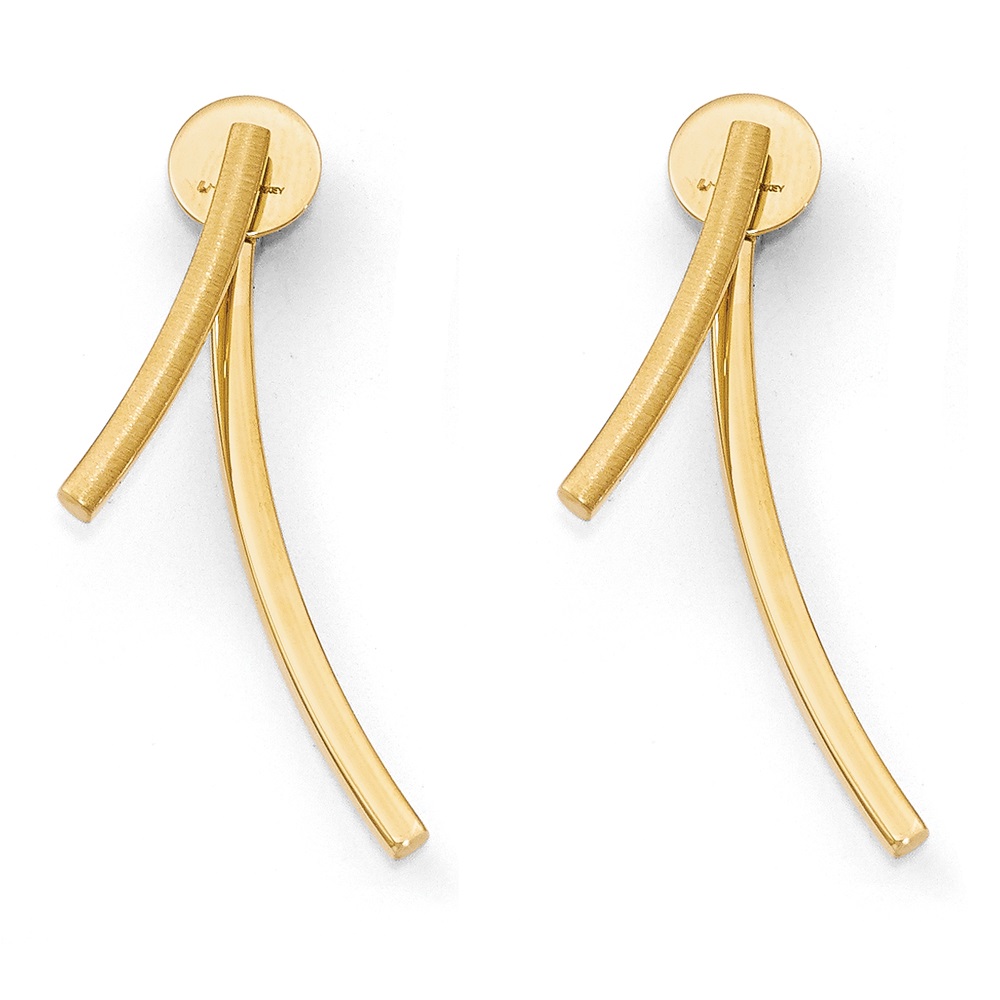 Front-Back Curved Double Linear Bar Earrings 14k Yellow Gold