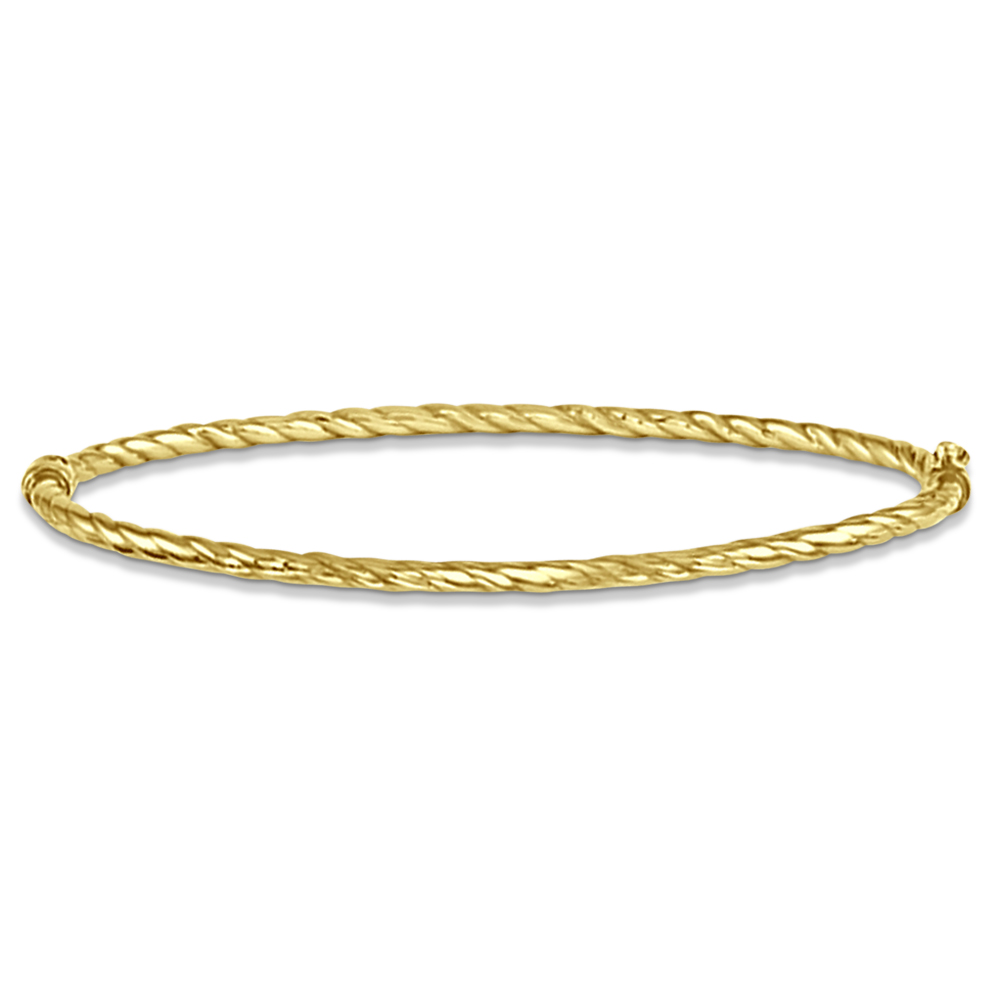 Textured Twist Hinged Stackable Bangle Bracelet 14k Yellow Gold