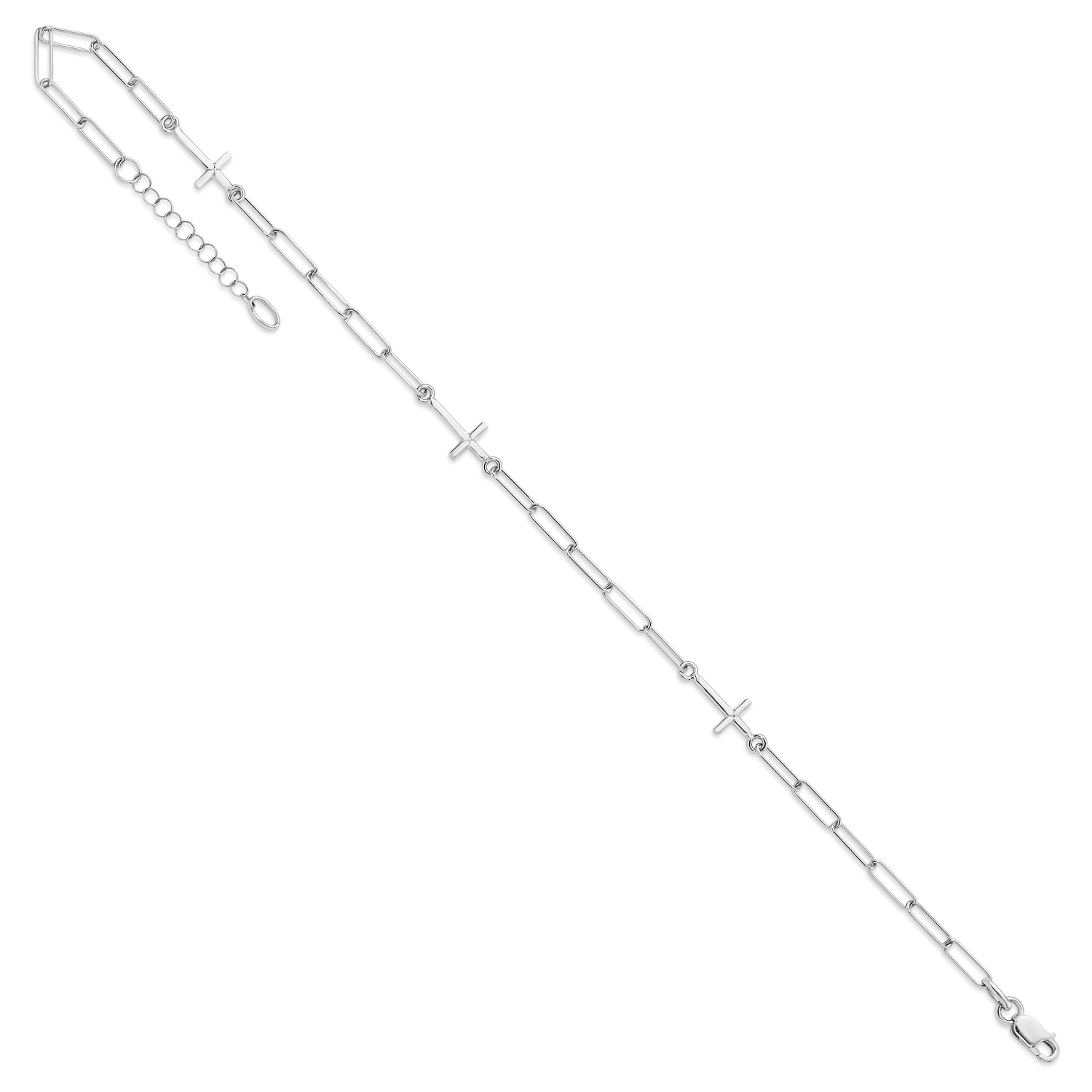 Cross Link Paperclip Station Anklet 14k White Gold