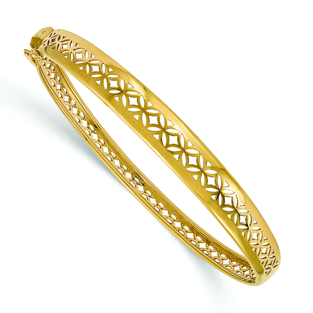 Polished Hinged Cut-Out Design Bangle Bracelet 14k Yellow Gold
