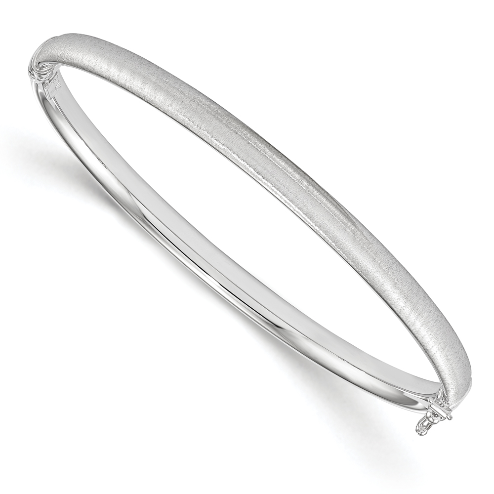 Satin Finished & Polished Hinged Bangle Bracelet 14k White Gold Q390