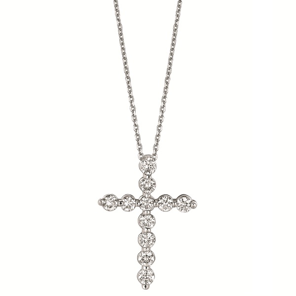 Lab Grown Diamond Cross Pendant Necklace in 14k White Gold (1.01ct)