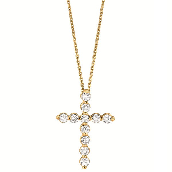 Lab Grown Diamond Cross Pendant Necklace 14k Yellow Gold 1.01ct AZ10955