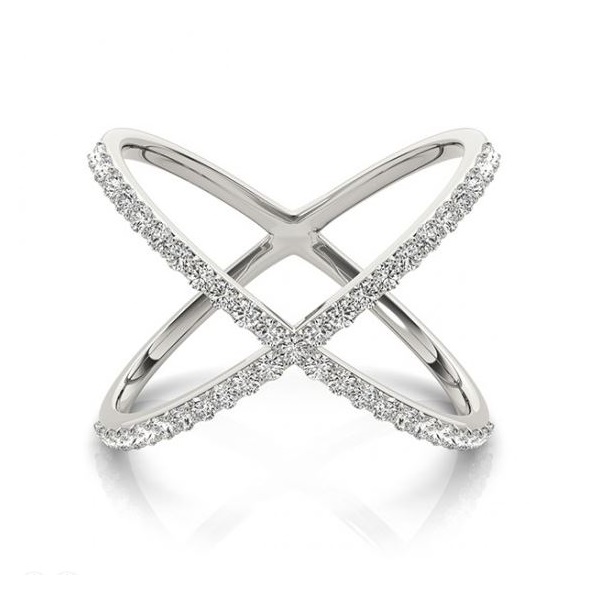 X Shaped Lab Grown Diamond Ring 14k White Gold 0.50ct