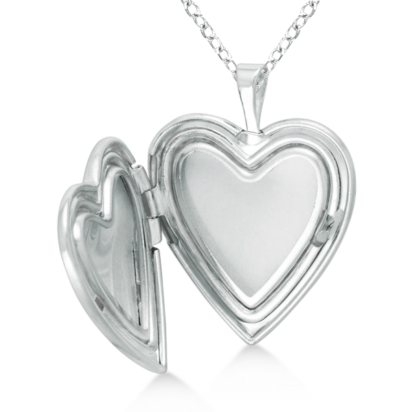 Heart Pendant Locket Necklace w/ Angel & Star Design Sterling Silver