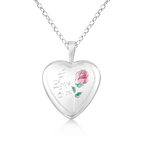 Heart Photo Locket Pendant w/ I Love You Engraving Sterling Silver