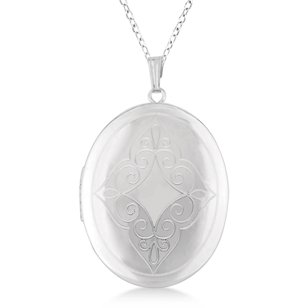 Oval Antique Pendant Locket w/ Milgrained Edge Sterling Silver