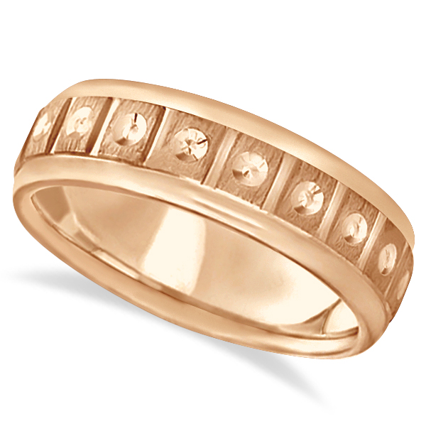 Satin Finish Fancy Carved Wedding Ring For Men 14k Rose Gold (7mm)