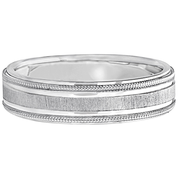Carved Edged Milgrain Wedding Ring in Platinum (5mm)
