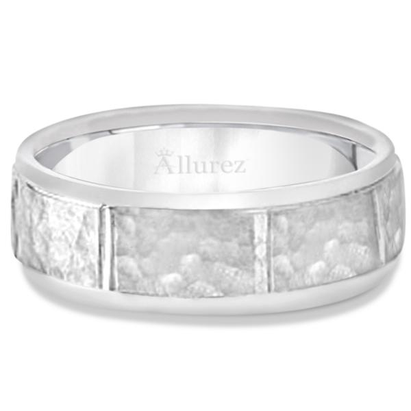 Men's Hammered Wedding Ring Wide Band Palladium (7mm)