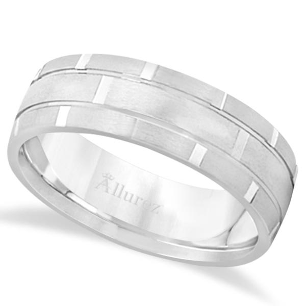 Contemporary Carved Mens Unique Wedding Ring Palladium (6mm)